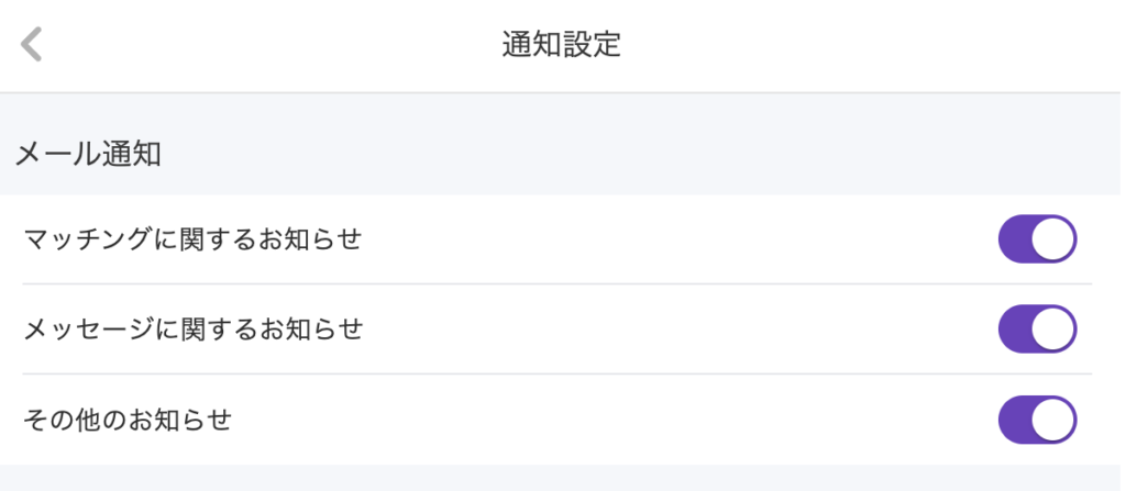 メール通知の設定画面