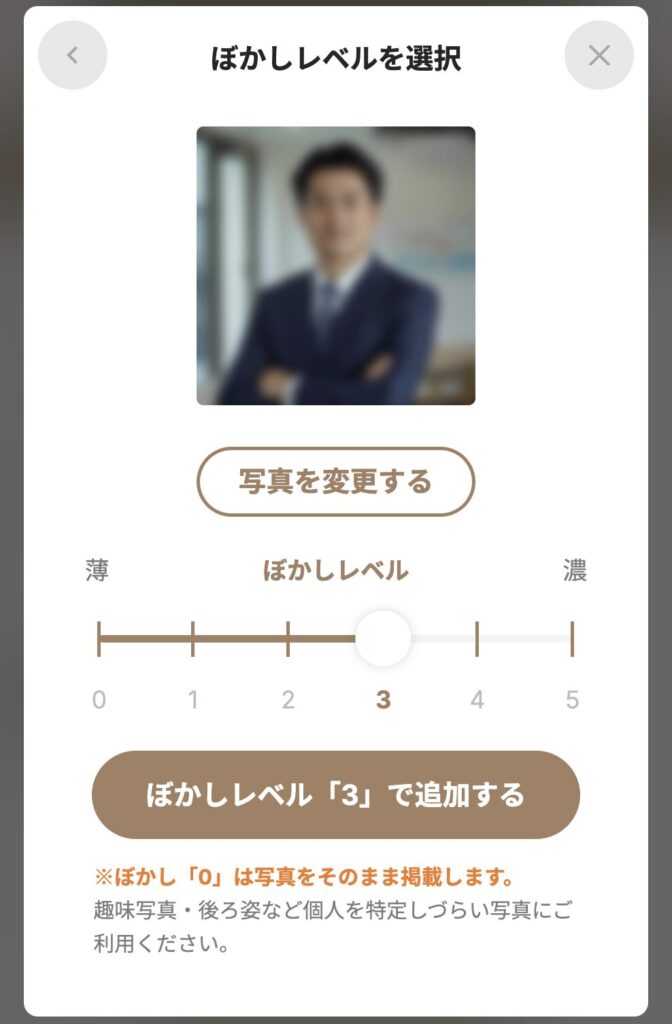 ぼかしレベル選択画面
