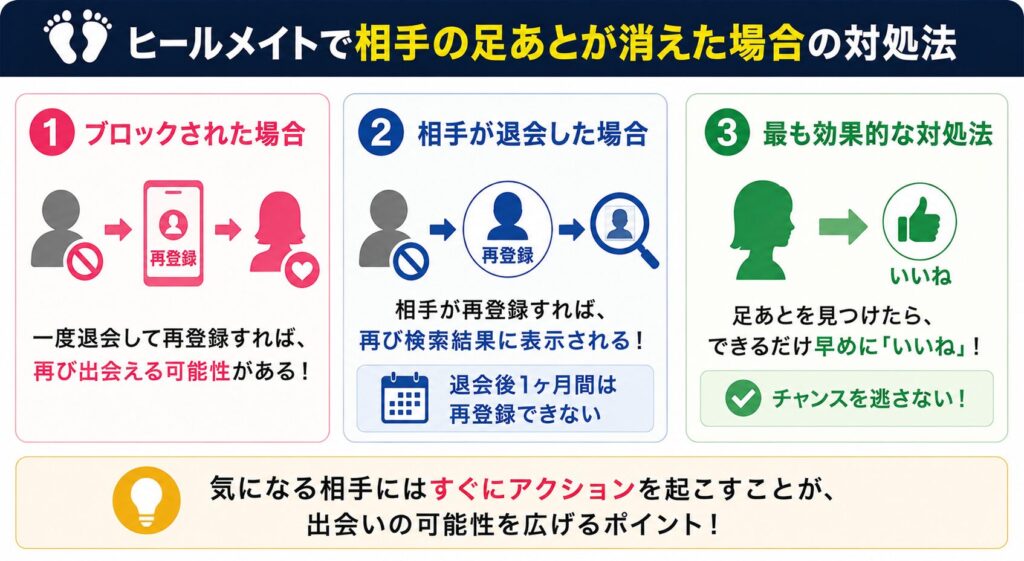 ヒールメイトで相手の足あとが消えた場合の対処法