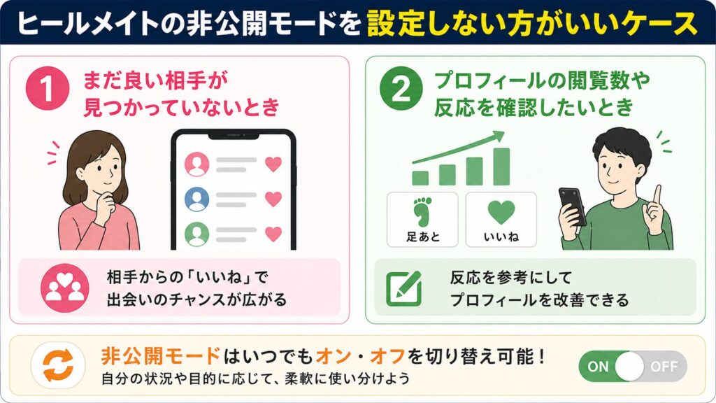 ヒールメイトの非公開モードを設定しない方がいいケース