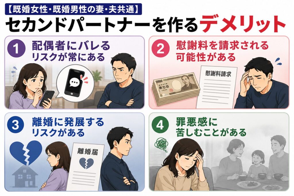 【既婚女性・既婚男性の妻・夫共通】セカンドパートナーを作るデメリット