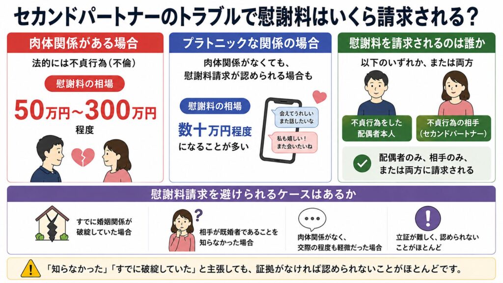 セカンドパートナーのトラブルで慰謝料はいくら請求されるのか