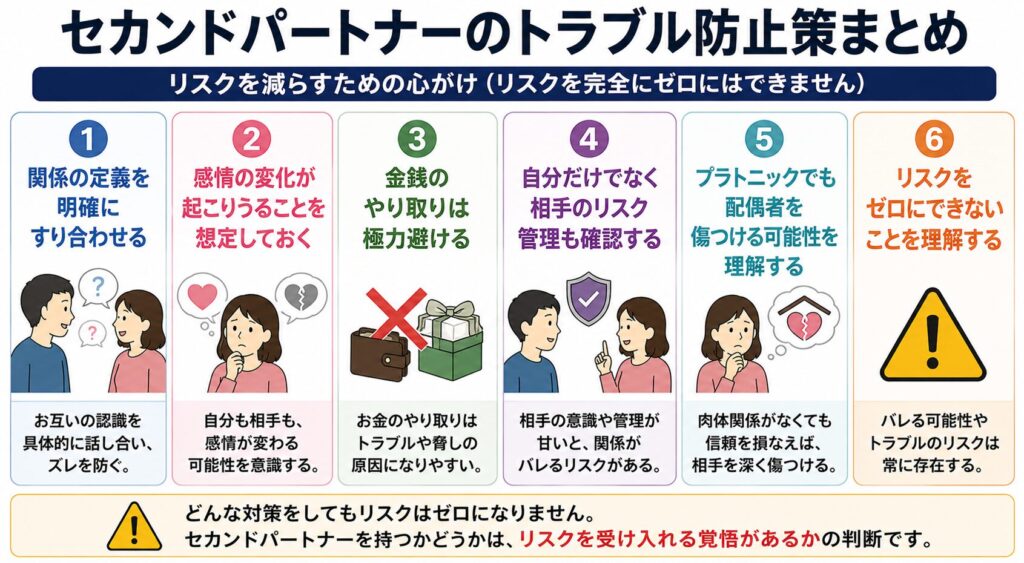 セカンドパートナーのトラブル防止策まとめ