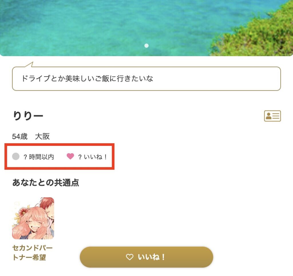 相手の最終ログイン日時やいいね数
