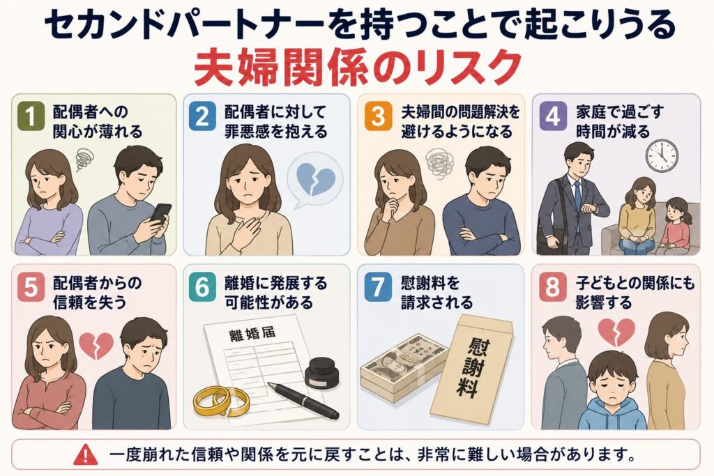結婚してセカンドパートナーを持つことで起こりうる夫婦関係のリスク