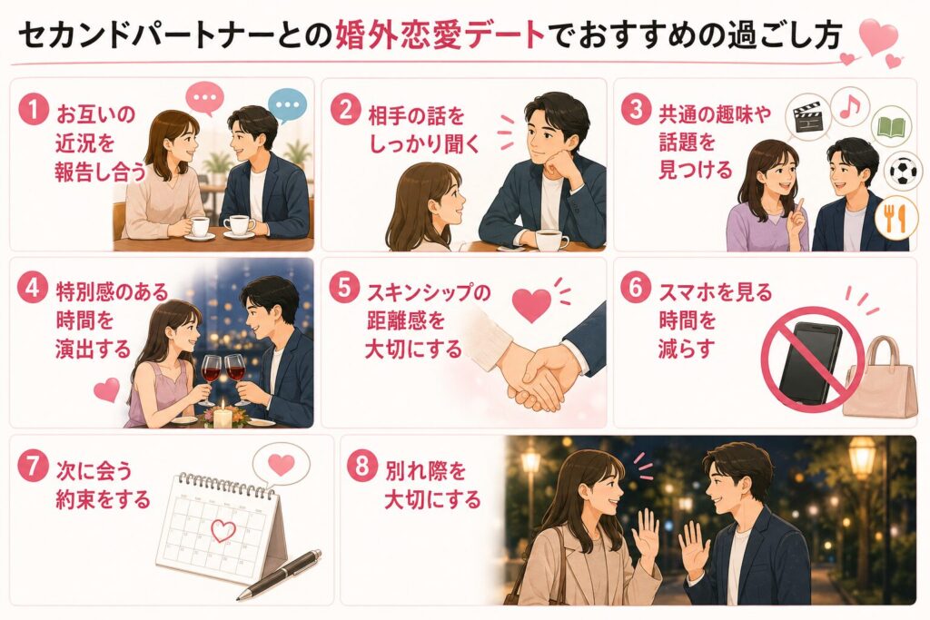セカンドパートナーとの婚外恋愛デートでおすすめの過ごし方