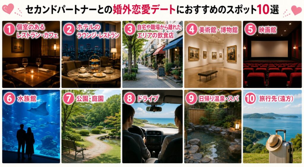 セカンドパートナーとの婚外恋愛デートにおすすめのスポット10選