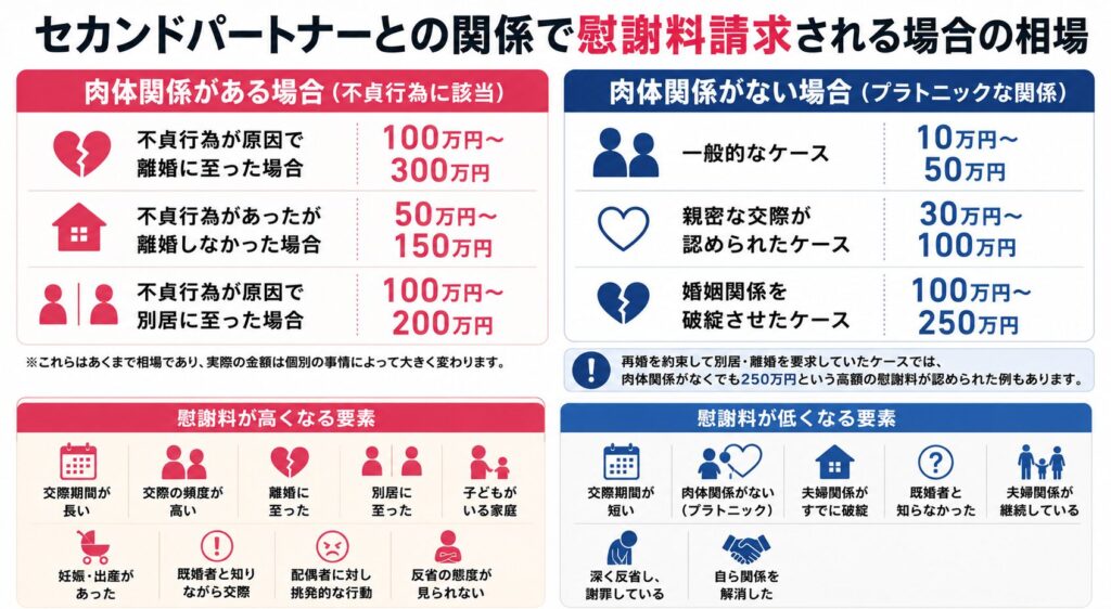 セカンドパートナーとの関係で慰謝料請求される場合の相場