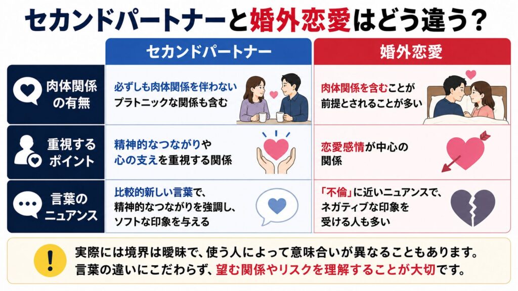 セカンドパートナーと婚外恋愛の違い