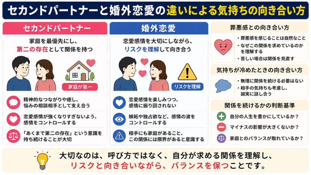 セカンドパートナーと婚外恋愛の違いによる気持ちの向き合い方