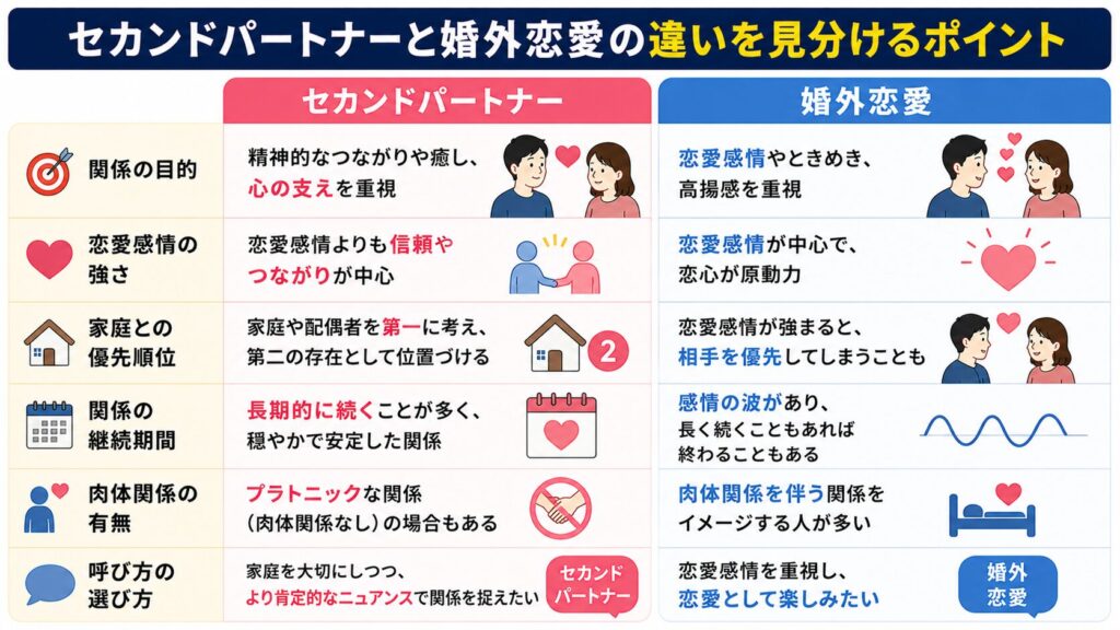 セカンドパートナーと婚外恋愛の違いを見分けるポイント