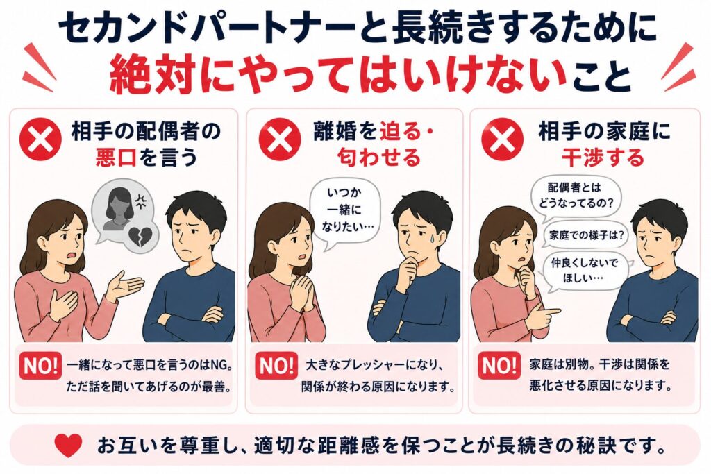 セカンドパートナーと長続きするために絶対にやってはいけないこと
