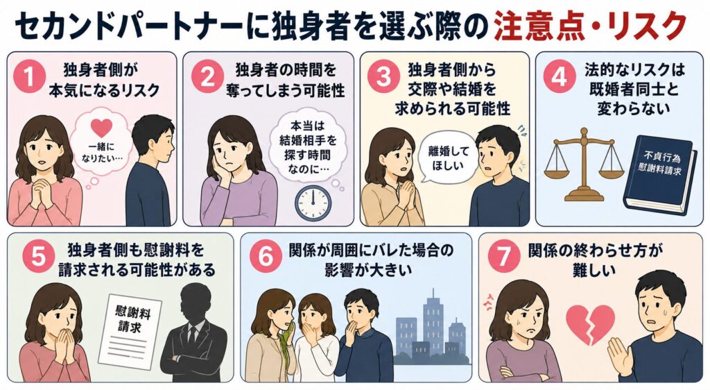 セカンドパートナーに独身女性・独身男性を選ぶ際の注意点・リスク