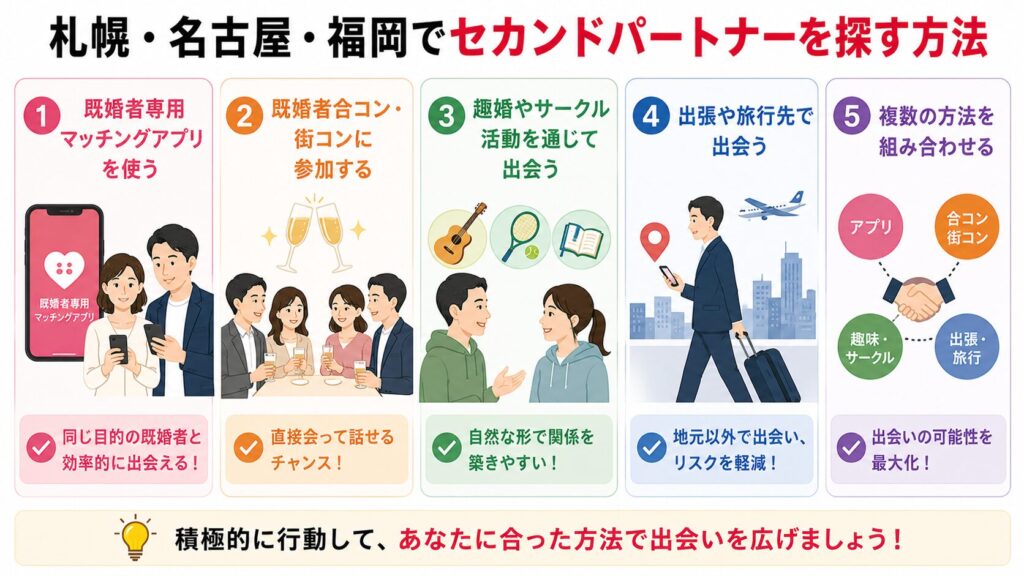 セカンドパートナーを札幌や名古屋・福岡で探す方法