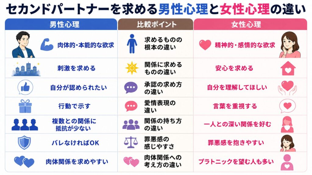 セカンドパートナーを求める男性心理と女性心理の違い