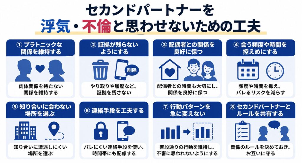 セカンドパートナーを浮気・不倫と思わせないための工夫