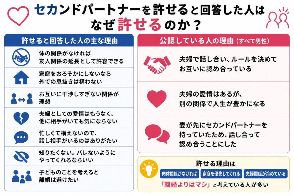 セカンドパートナーを許せると回答した人はなぜ許せるのか？