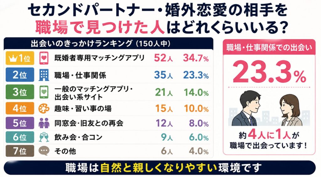 セカンドパートナー・婚外恋愛の相手を職場で見つけた人はどれくらいいる？
