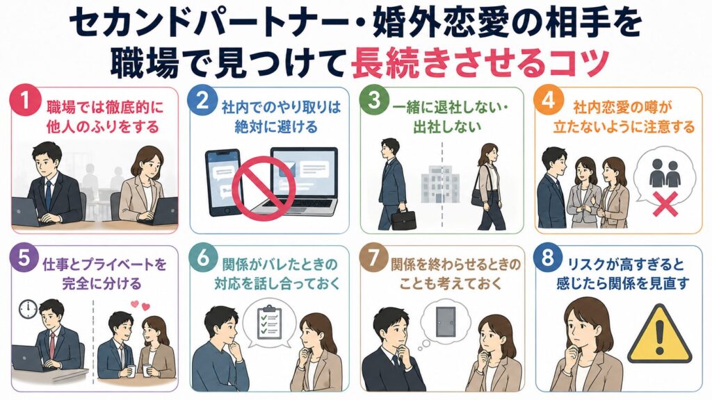 セカンドパートナー・婚外恋愛の相手を職場で見つけて長続きさせるコツ