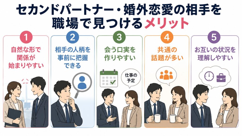 セカンドパートナー・婚外恋愛の相手を職場で見つけるメリット