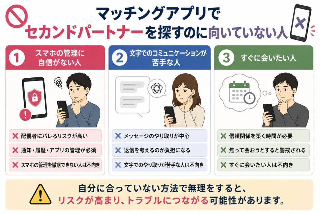 マッチングアプリでセカンドパートナーを探すのに向いていない人