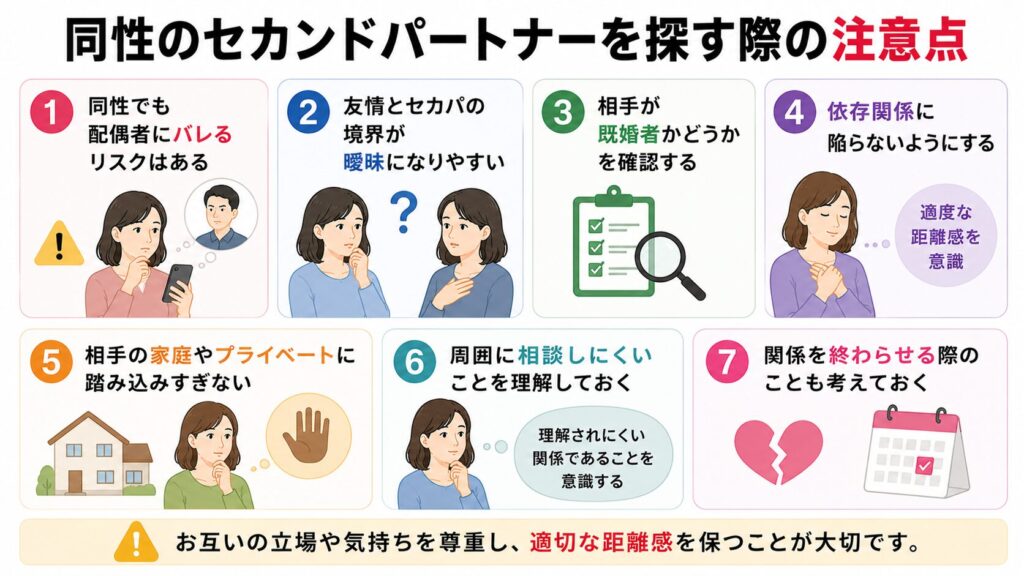 同性のセカンドパートナーを探す際の注意点