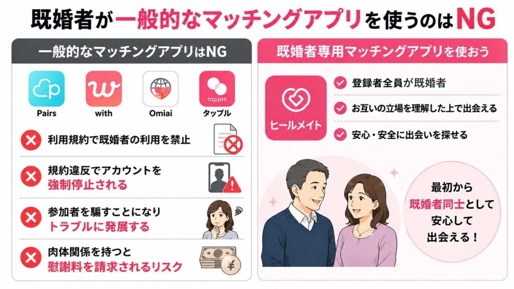 既婚者が一般的なマッチングアプリを使うのはNG