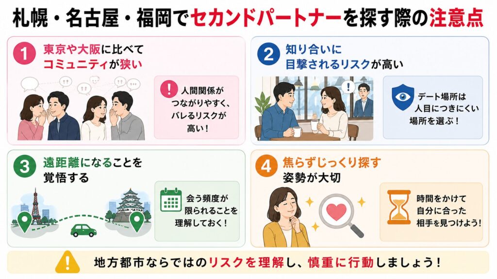 札幌・名古屋・福岡でセカンドパートナーを探す際の注意点