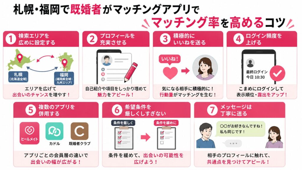 札幌・福岡で既婚者がマッチングアプリでマッチング率を高めるコツ