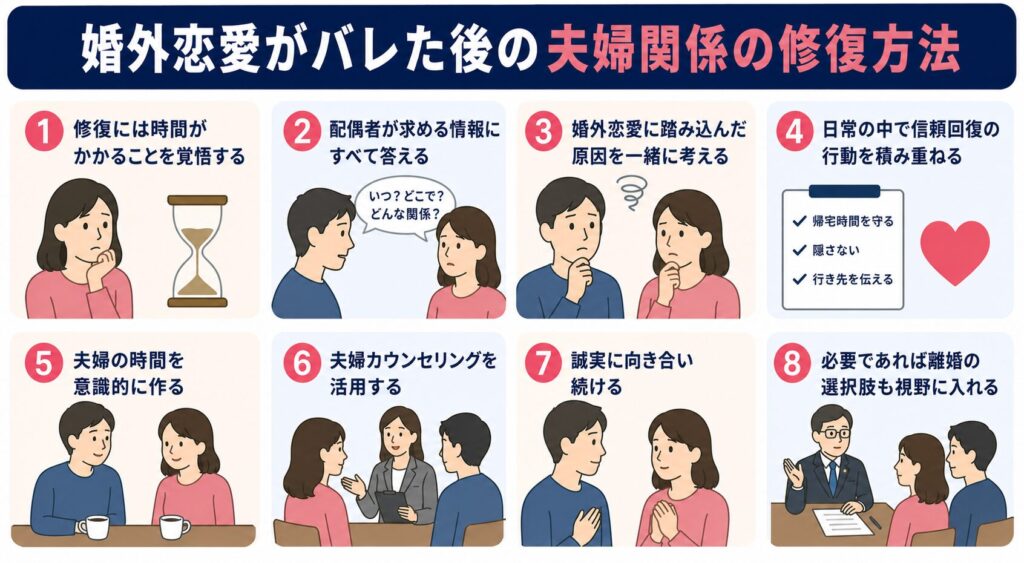 婚外恋愛がバレた後の夫婦関係の修復方法
