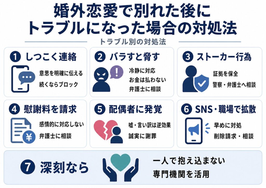 婚外恋愛で別れた後にトラブルになった場合の対処法