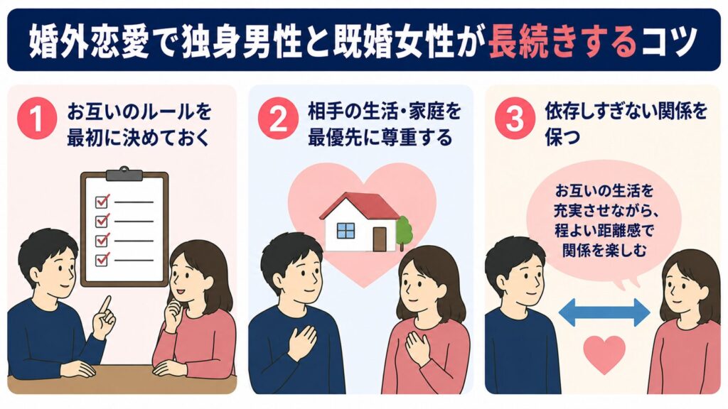 婚外恋愛で独身男性と既婚女性が長続きするコツ