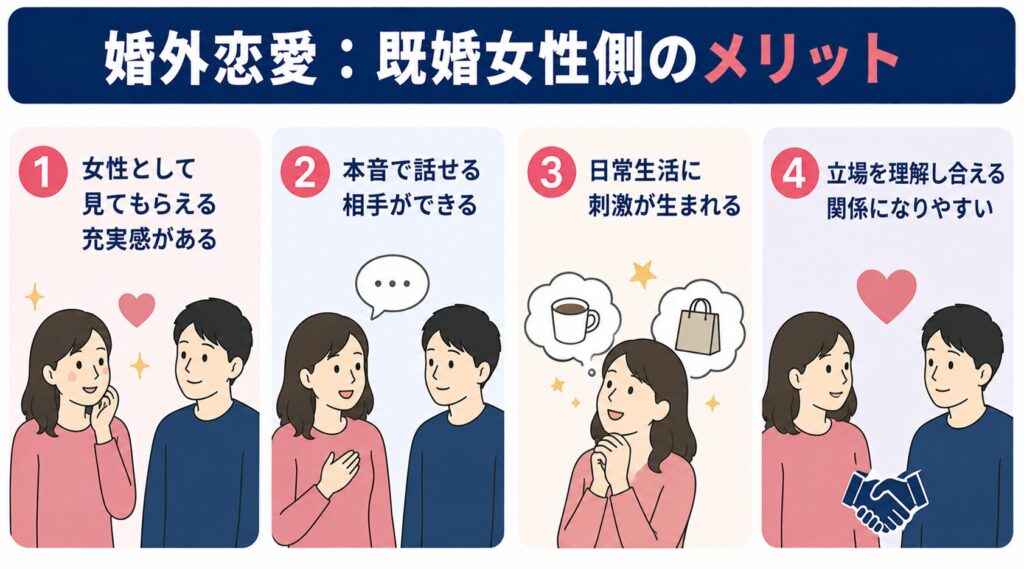 婚外恋愛における既婚女性側のメリット
