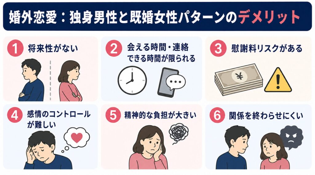 婚外恋愛における独身男性と既婚女性パターンのデメリット