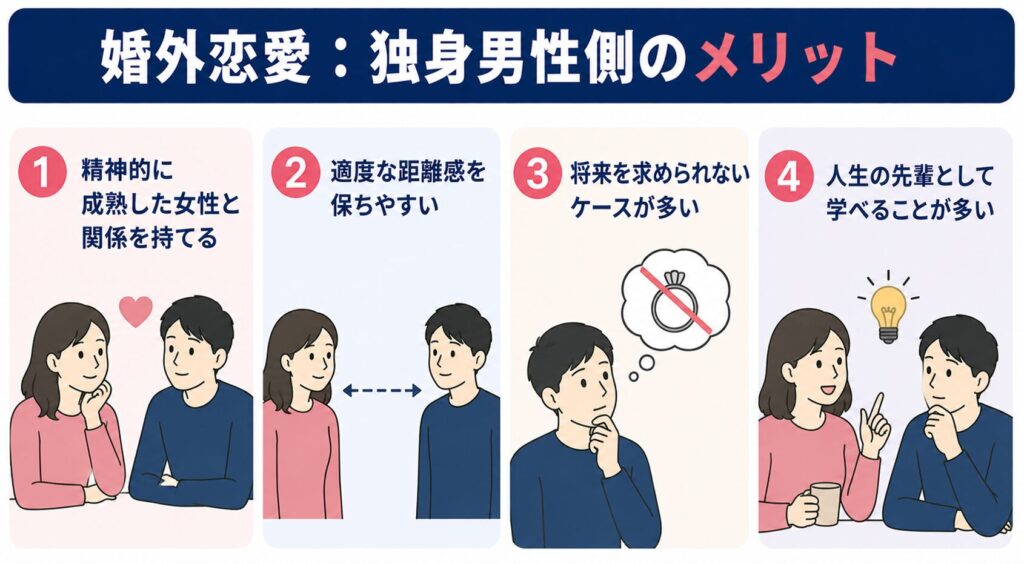 婚外恋愛における独身男性側のメリット