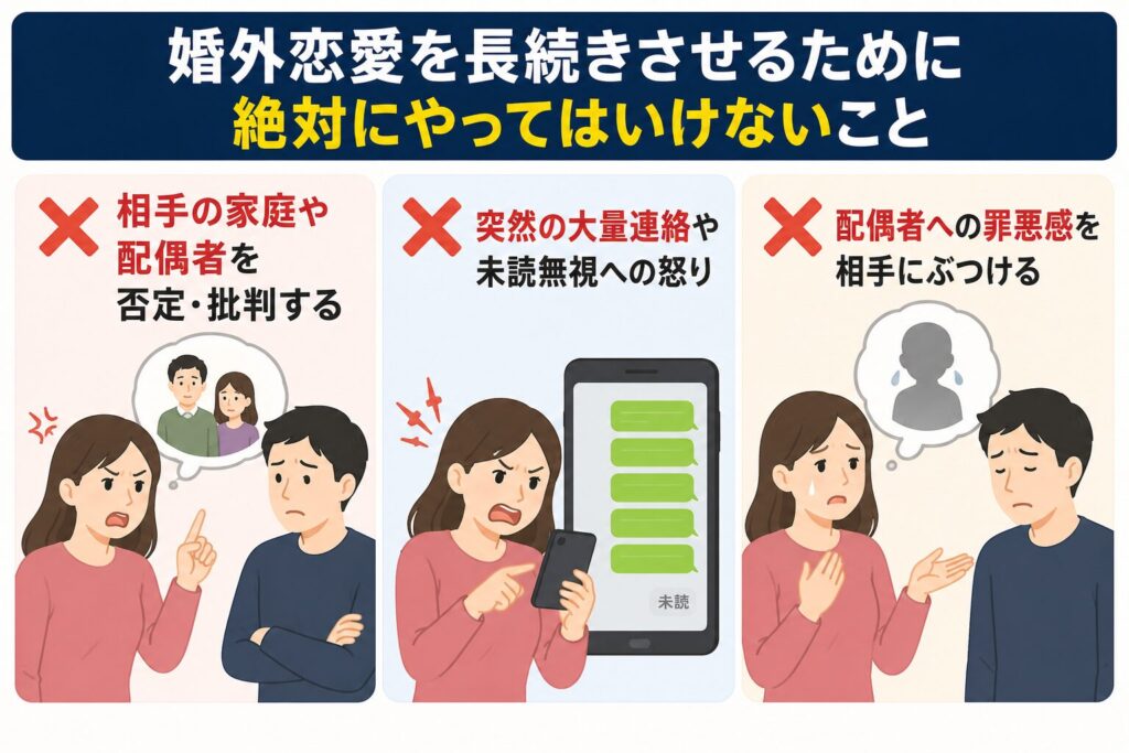 婚外恋愛を長続きさせるために絶対にやってはいけないこと