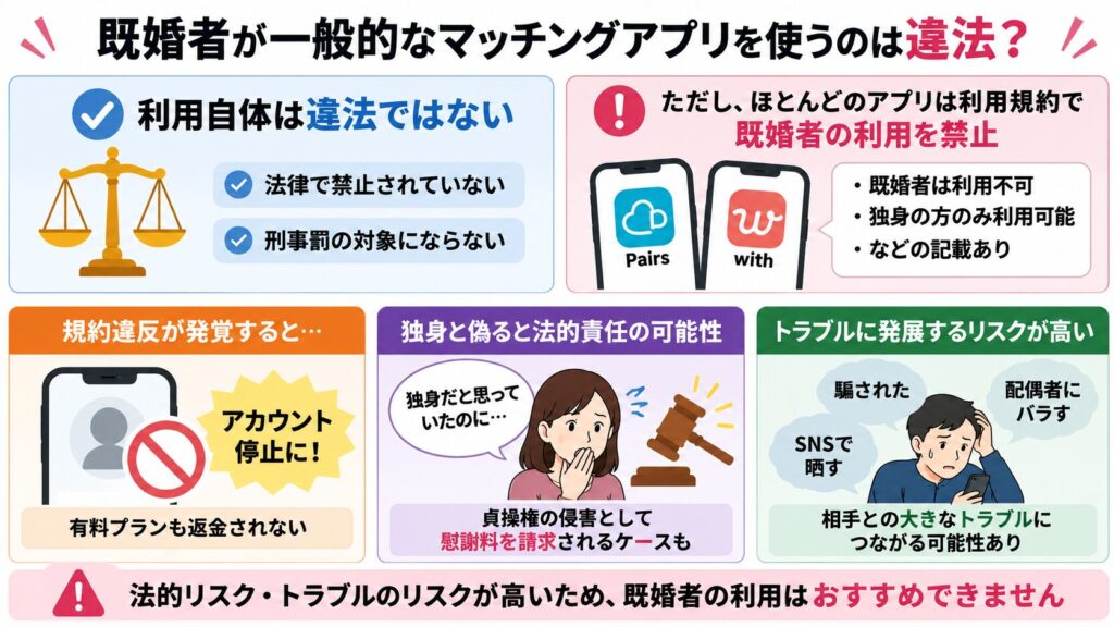 既婚者が一般的なマッチングアプリを使うのは違法か