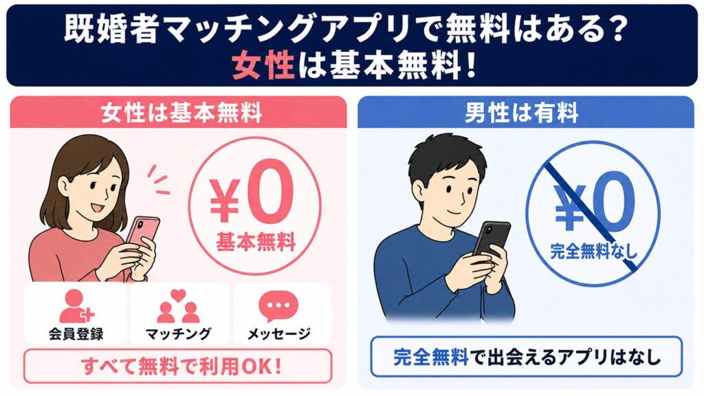 既婚者マッチングアプリは女性は基本的に無料
