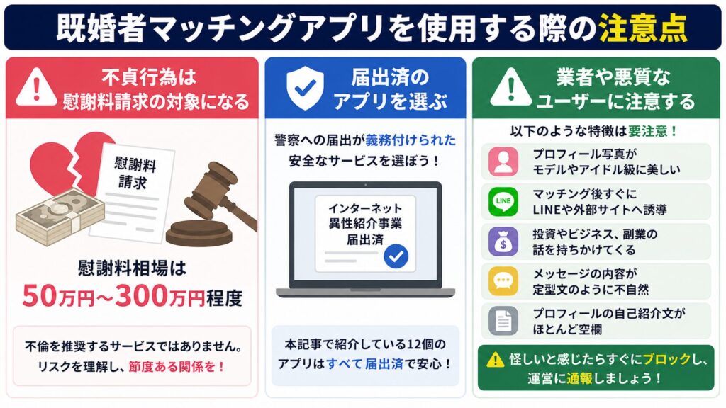 既婚者マッチングアプリを使用する際の注意点