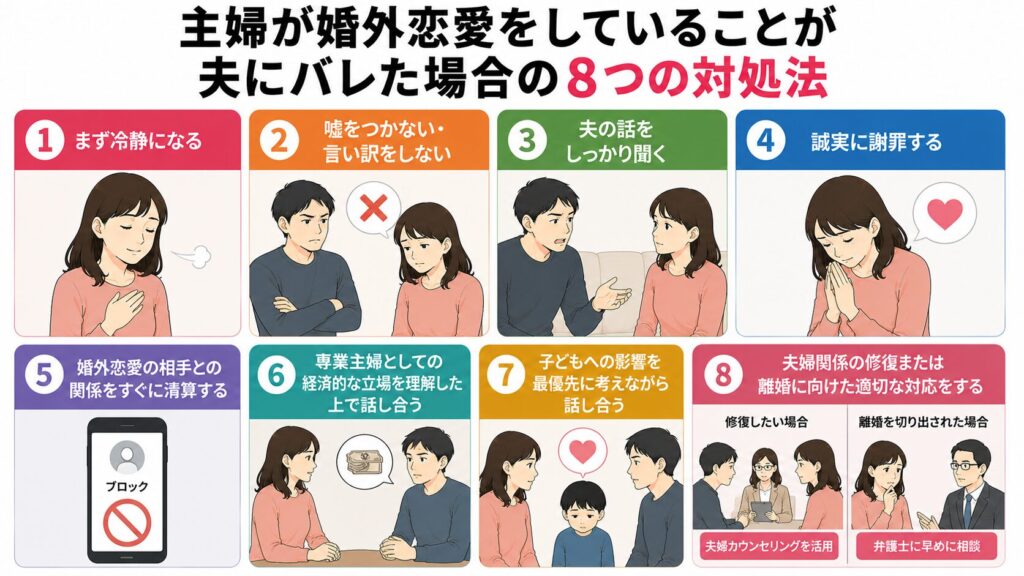 主婦が婚外恋愛をしていることが夫にバレた場合の対処法