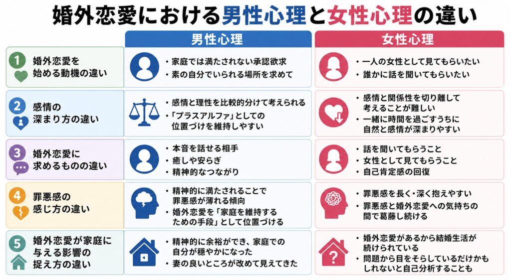 婚外恋愛における男性心理と女性心理の違い