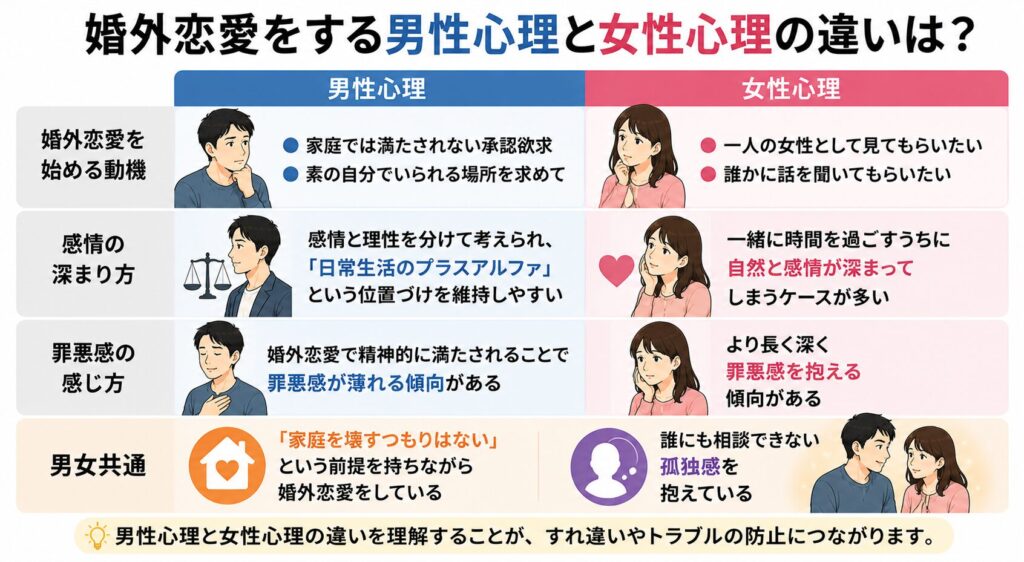 婚外恋愛をする男性心理と女性心理の違い
