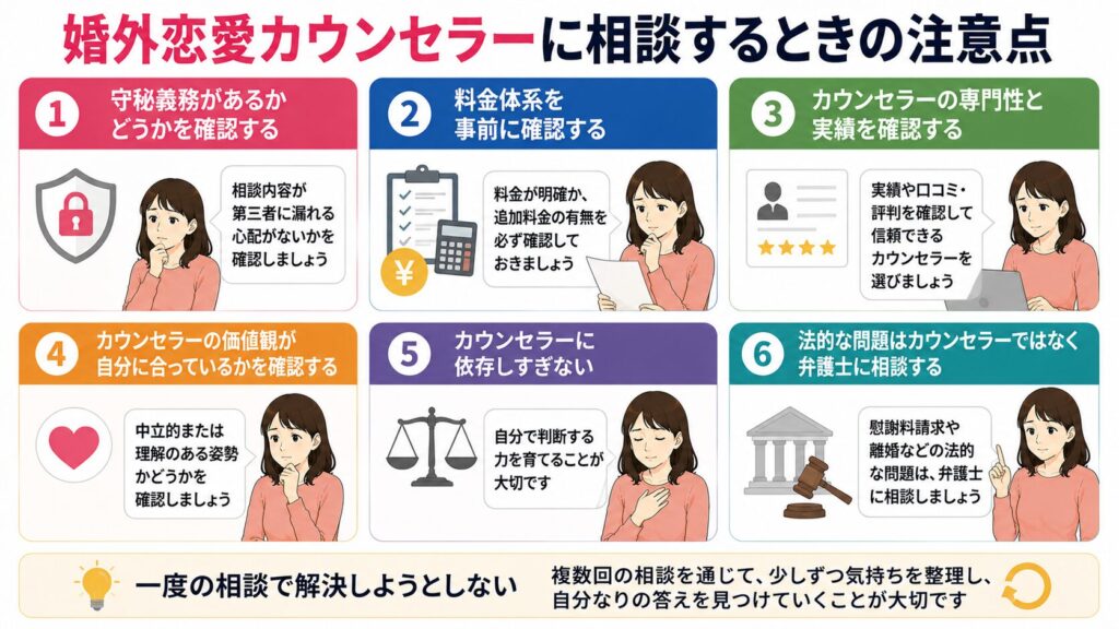 婚外恋愛カウンセラーに相談するときの注意点
