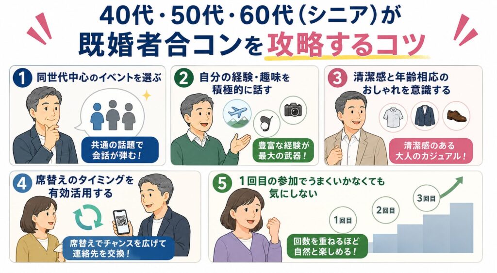 40代・50代・60代（シニア）が既婚者合コンを攻略するコツ