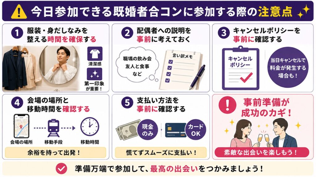 今日参加できる既婚者合コンに参加する際の注意点