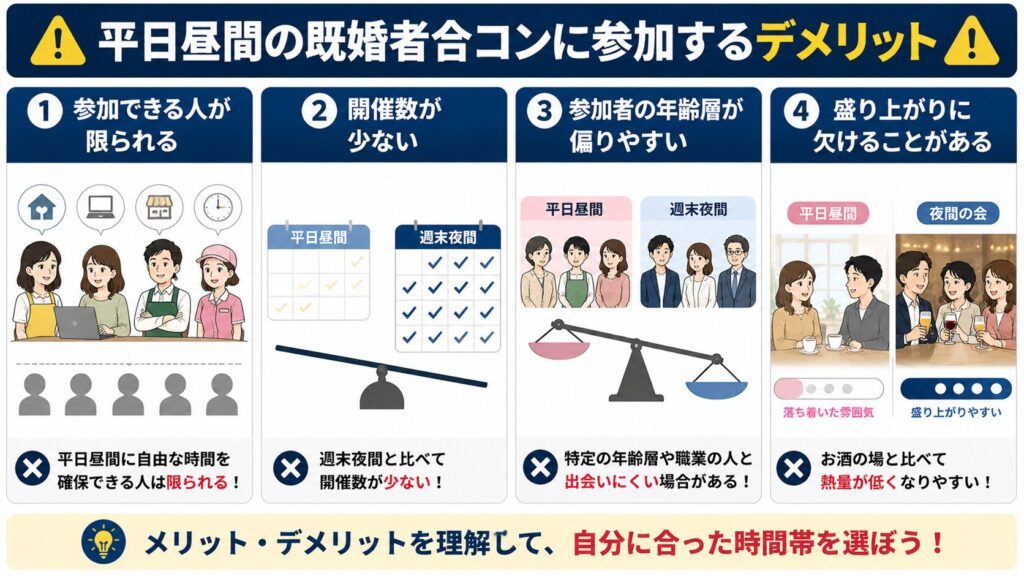 平日昼間の既婚者合コンに参加するデメリット