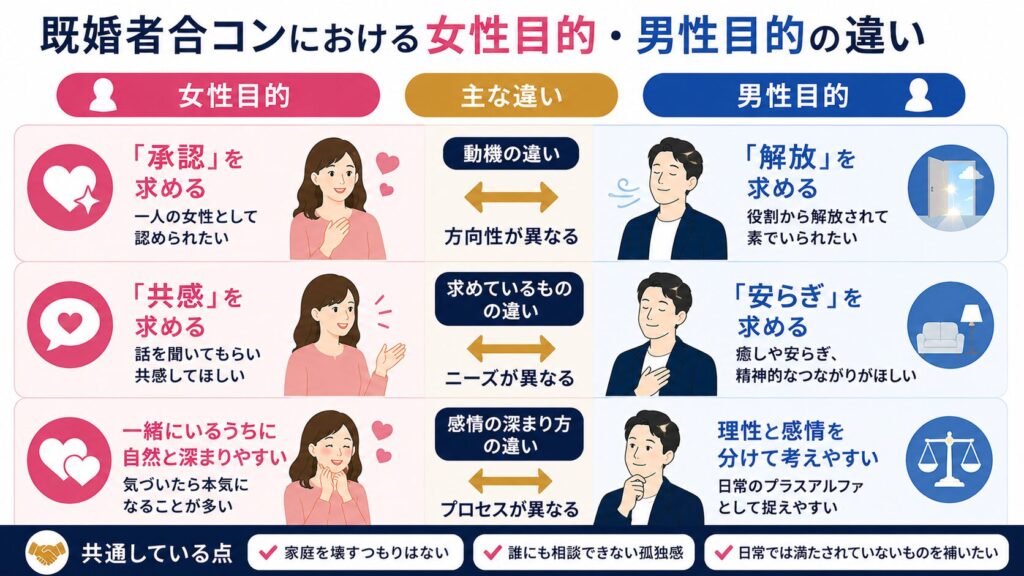 既婚者合コンにおける女性目的・男性目的の違い