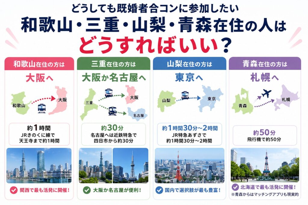 既婚者合コンに参加したい和歌山・三重・山梨・青森在住の人はどうすればいい？