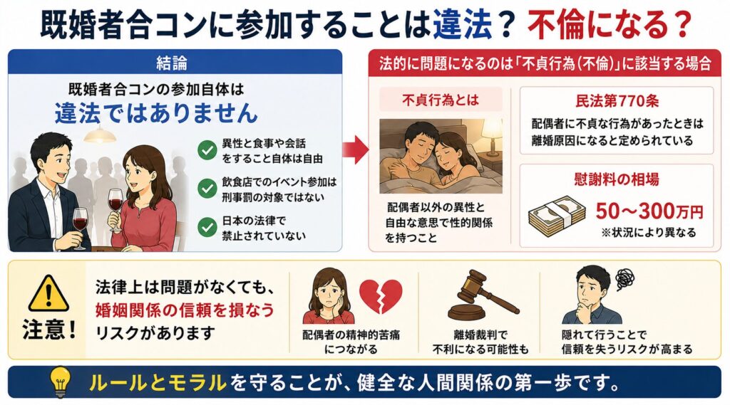 既婚者合コンに参加することは違法？不倫になる？