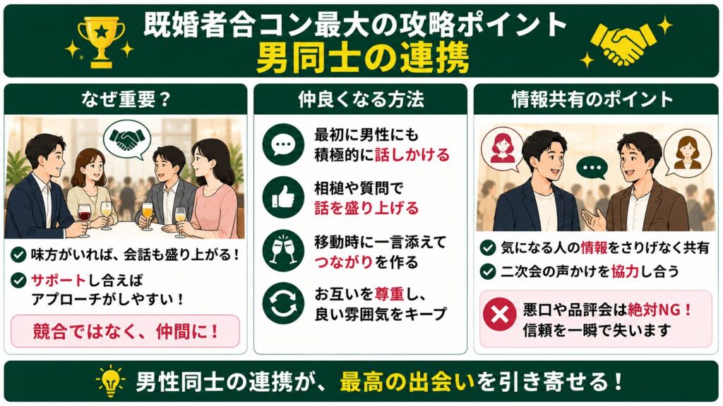 既婚者合コン最大の攻略ポイント（男同士の連携）